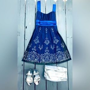 Design by Taboo-‎ Blue Satin Black Tulle Mini Prom/cocktail/Special event Dress